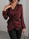 Satijnen Blouse met Wikkeldesign en Lange Mouwen voor Dames - View 3