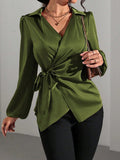 Satijnen Blouse met Wikkeldesign en Lange Mouwen voor Dames - Groen