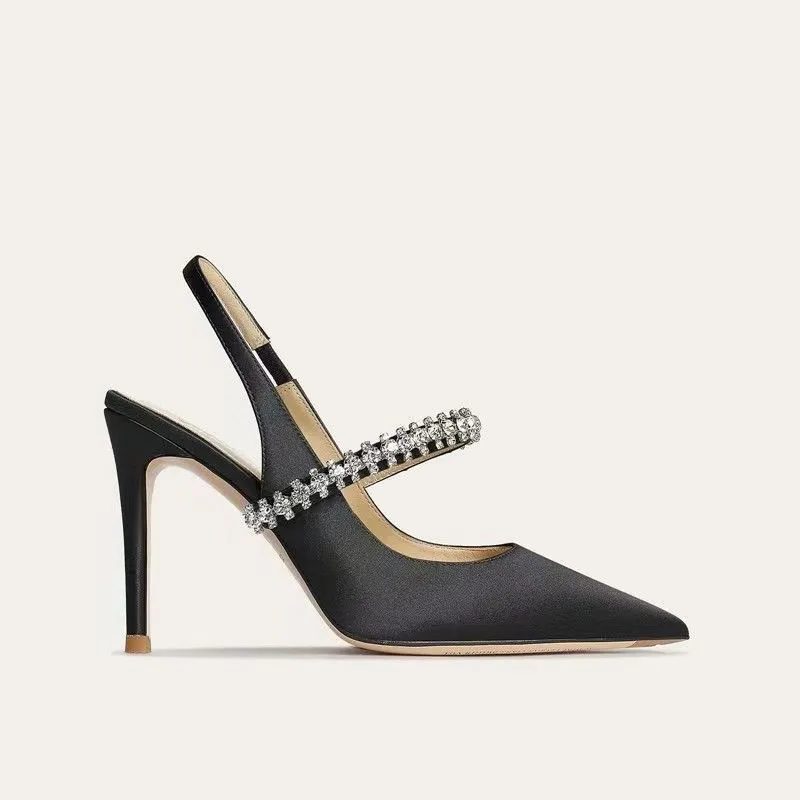 Satijnen Pumps met Puntige Neus en Kristallen Enkelband voor Dames - View 7