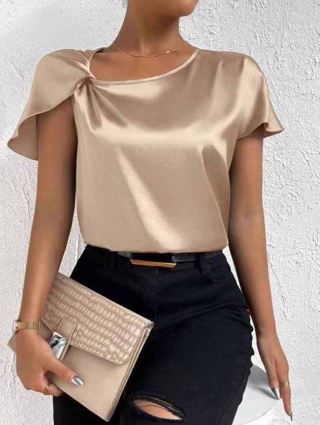 Satijnen Twist Top voor Dames - Champagnekleur