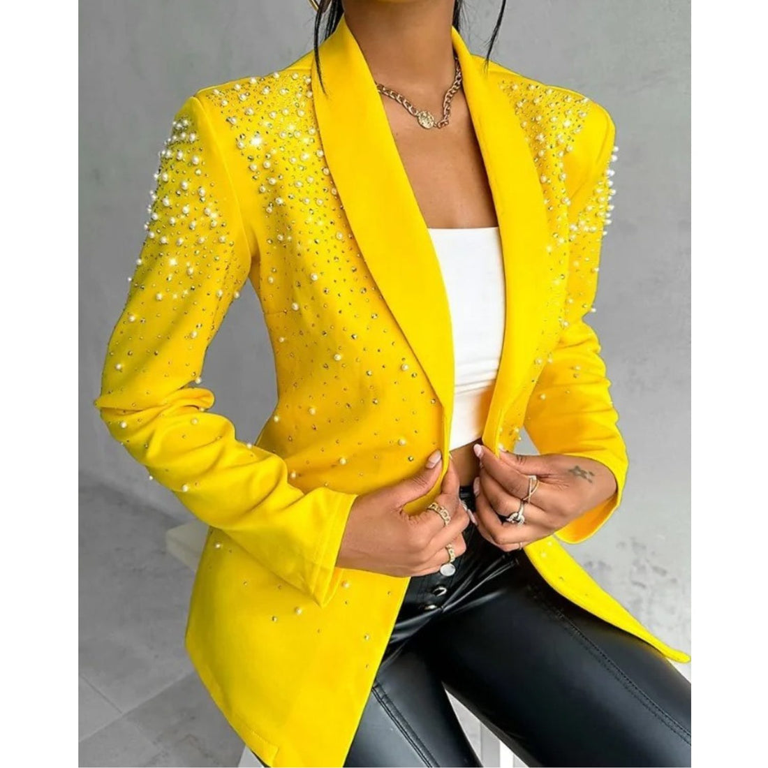 Slim Fit Blazer met Pareldetails voor Dames