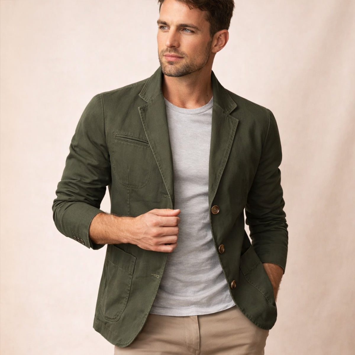 Slim Fit Blazer met Reverskraag voor Heren - Legergroen