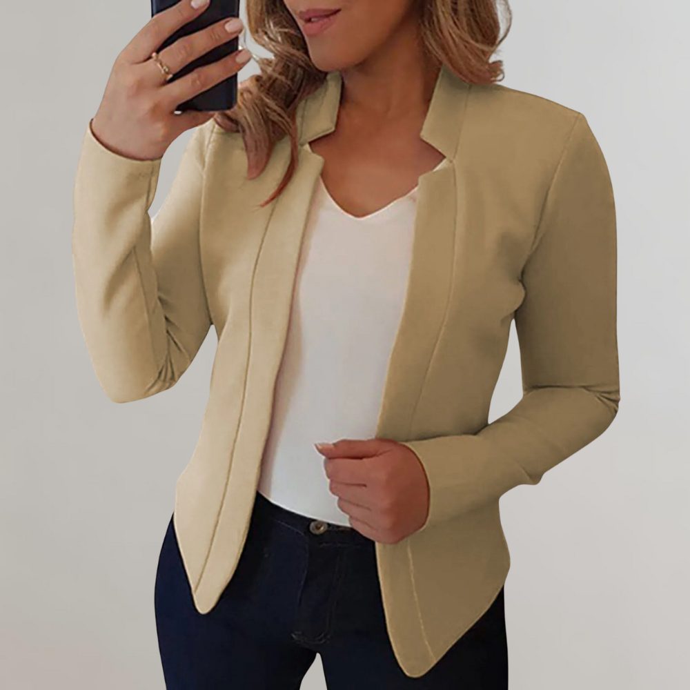Slim Fit Blazer zonder Sluiting voor Dames - Khaki