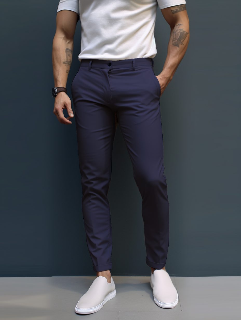 Slim Fit Chino Broek met Taps Toelopende Pijp voor Heren - Marineblauw