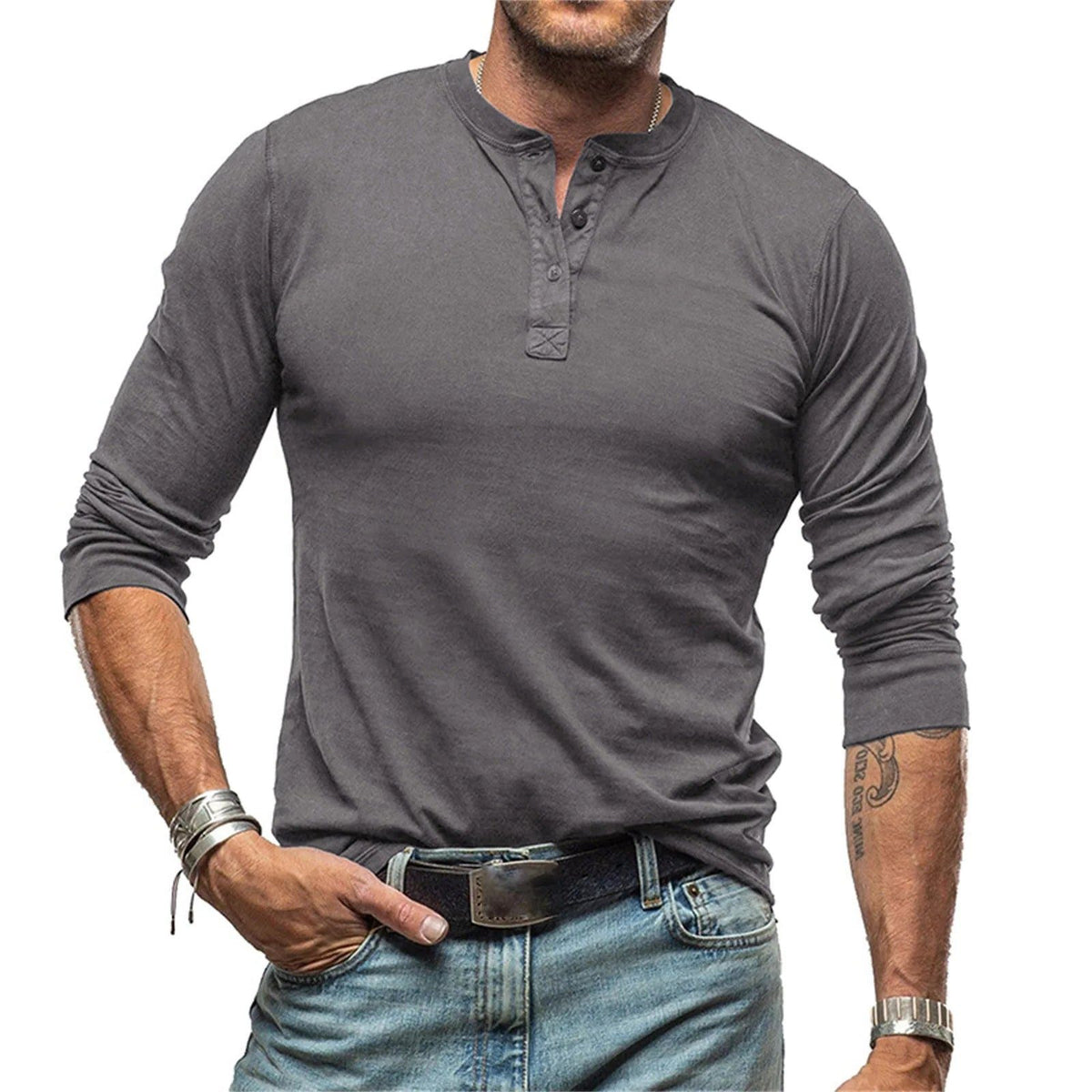 Slim Fit Henley met Lange Mouwen voor Heren