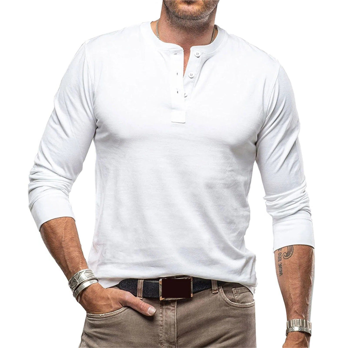 Slim Fit Henley met Lange Mouwen voor Heren - Wit
