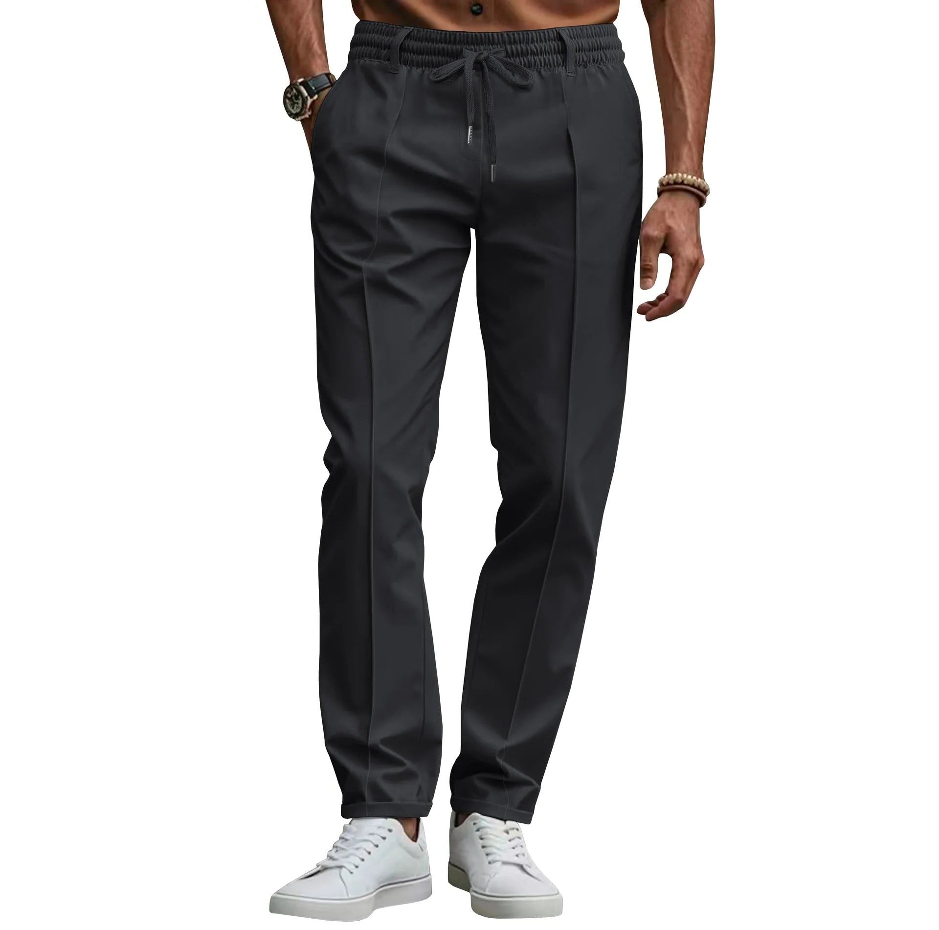 Slim Fit Pantalon met Trekkoord voor Heren - Zwart