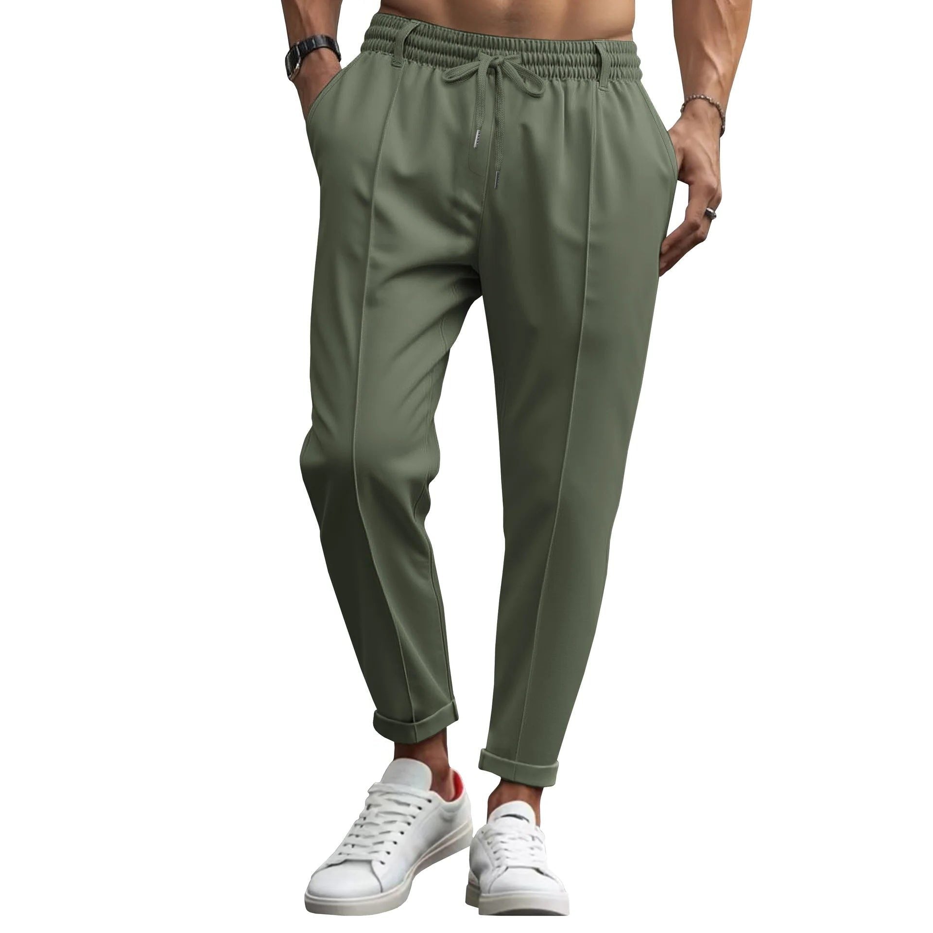 Slim Fit Pantalon met Trekkoord voor Heren - Legergroen