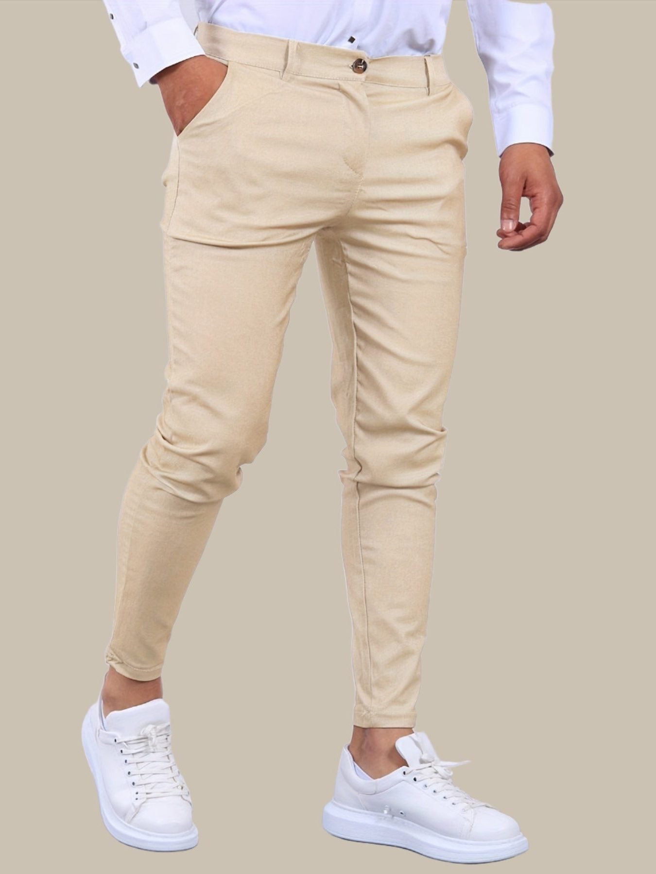 Slim Fit Stretch Pantalon voor Heren - Beige