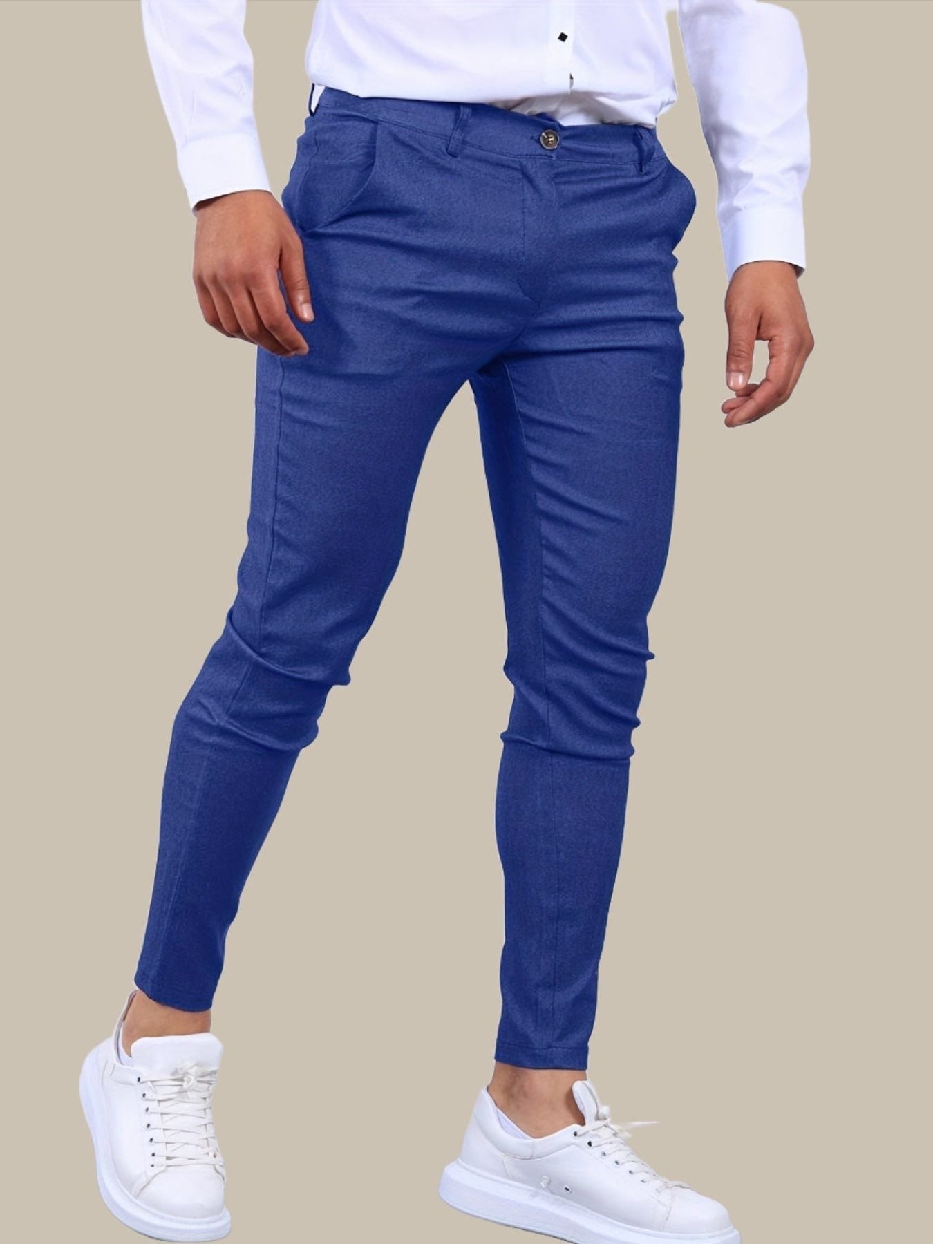 Slim Fit Stretch Pantalon voor Heren - Blauw