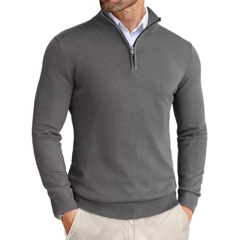 Slim Fit Trui met Ritssluiting Kraag voor Heren - Grijs
