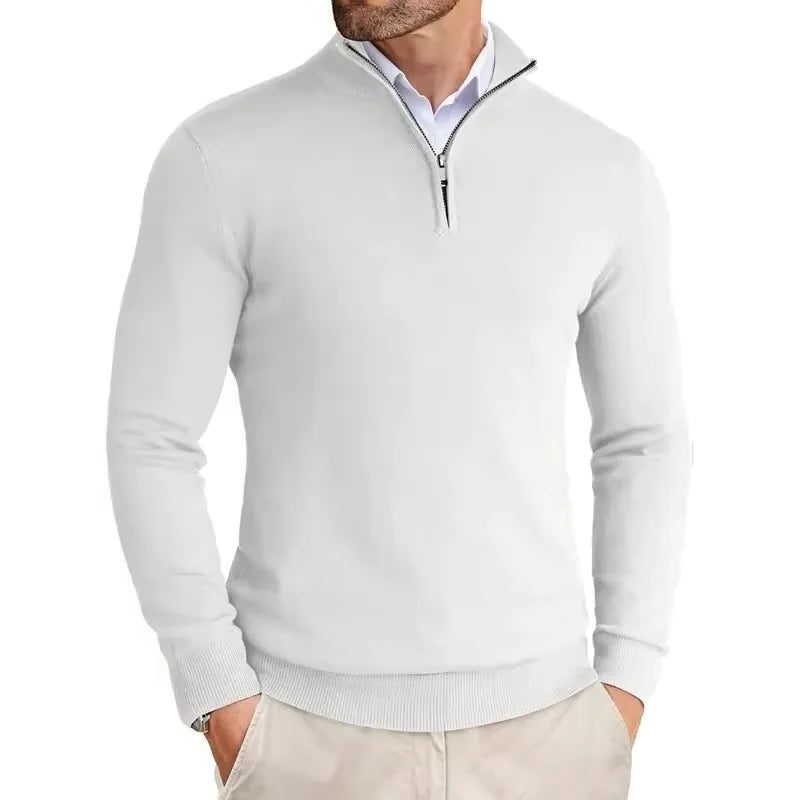 Slim Fit Trui met Ritssluiting Kraag voor Heren - Wit