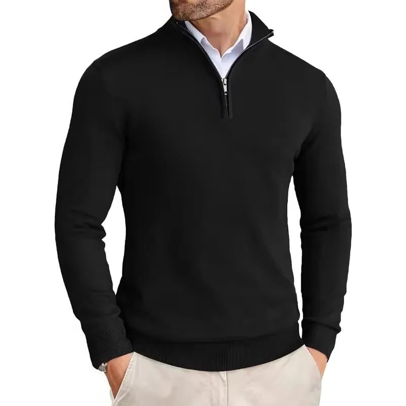 Slim Fit Trui met Ritssluiting Kraag voor Heren - Zwart