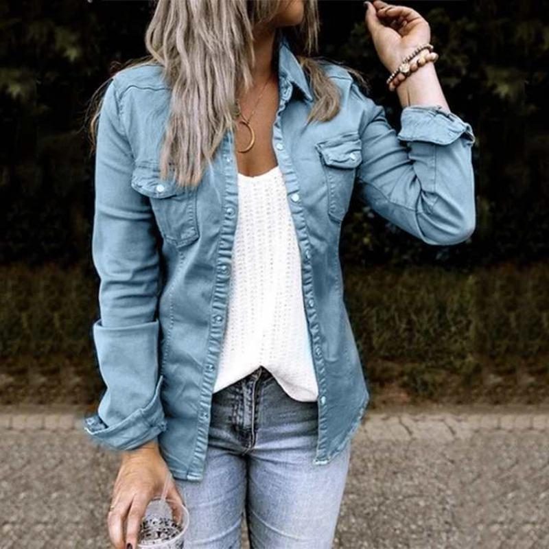 Spijkerjas met Gerimpelde Voorkant voor Dames - Blauw