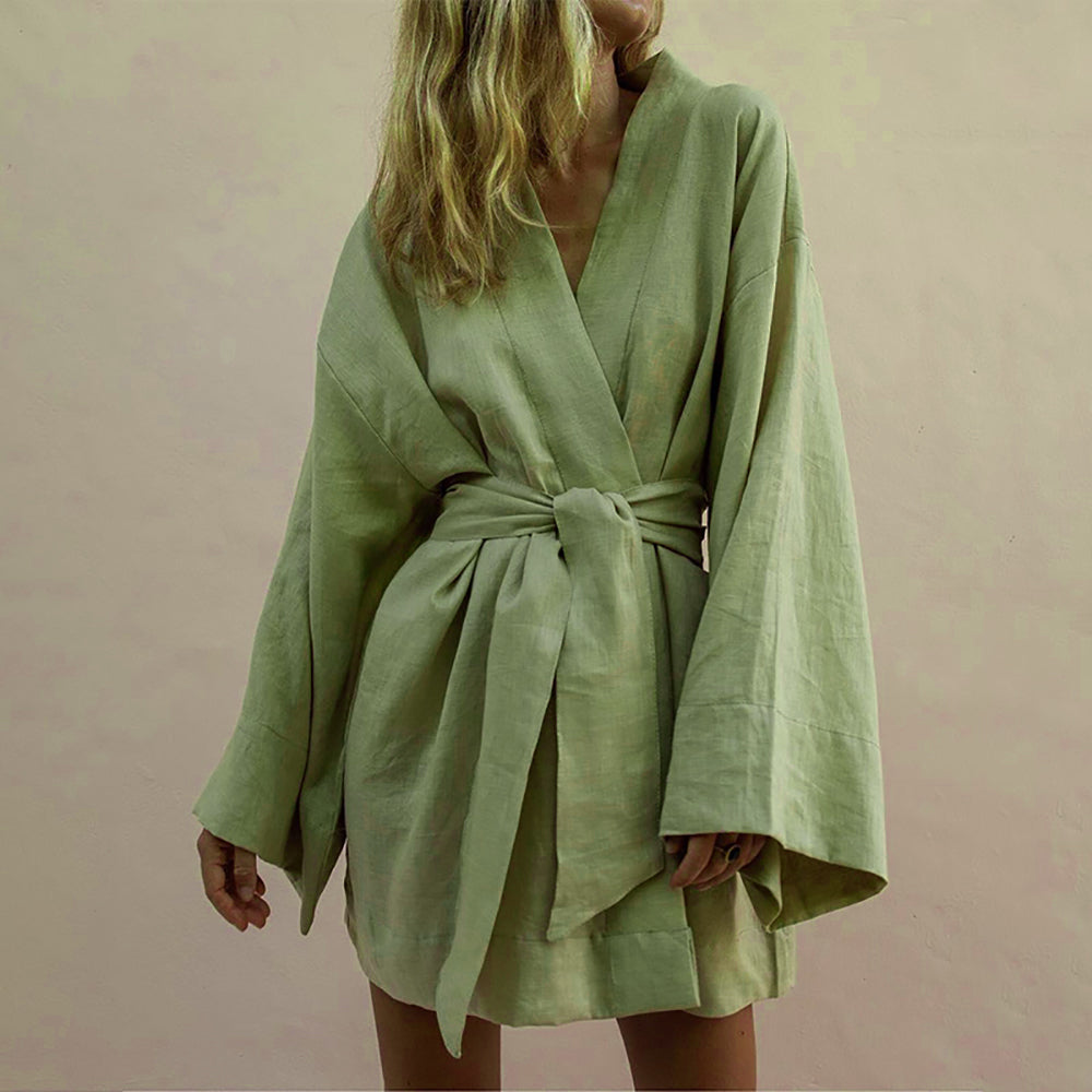 Linnen Oversized Kimono Mini Jurk voor Dames