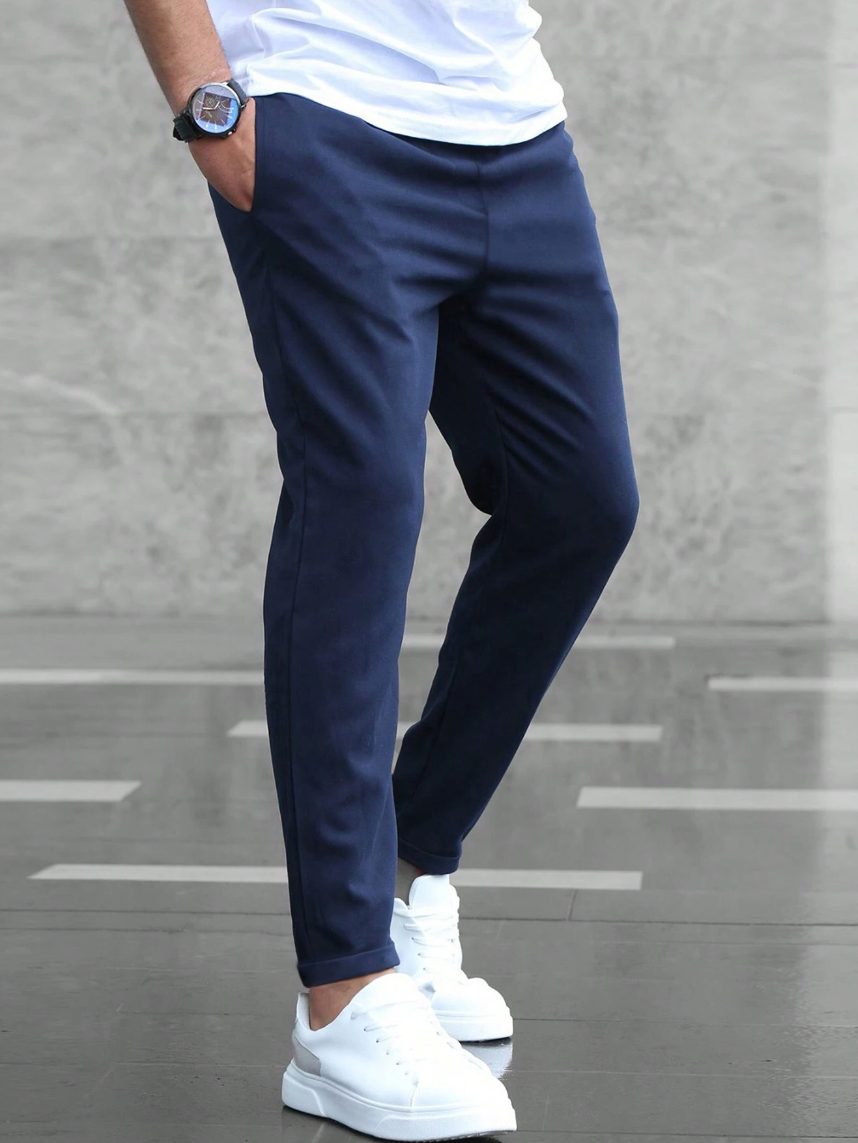 Straight Leg Chino Pantalon voor Heren - Marineblauw