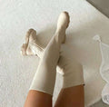 Stretch Overknee Laarzen met Plateauzool voor Dames - Beige