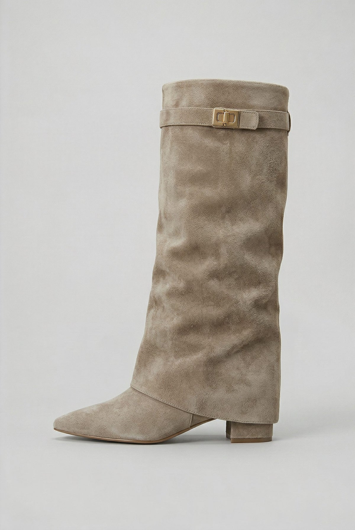 Suède Blokhak Kniehoge Laarzen voor Dames - Taupe (Suède Look)