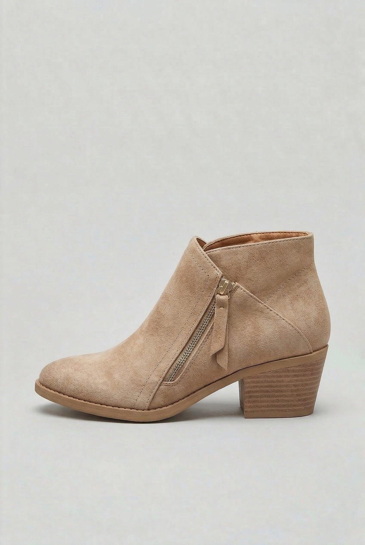 Suède Enkellaarzen met Blokhak en Ritssluiting voor Dames - Beige