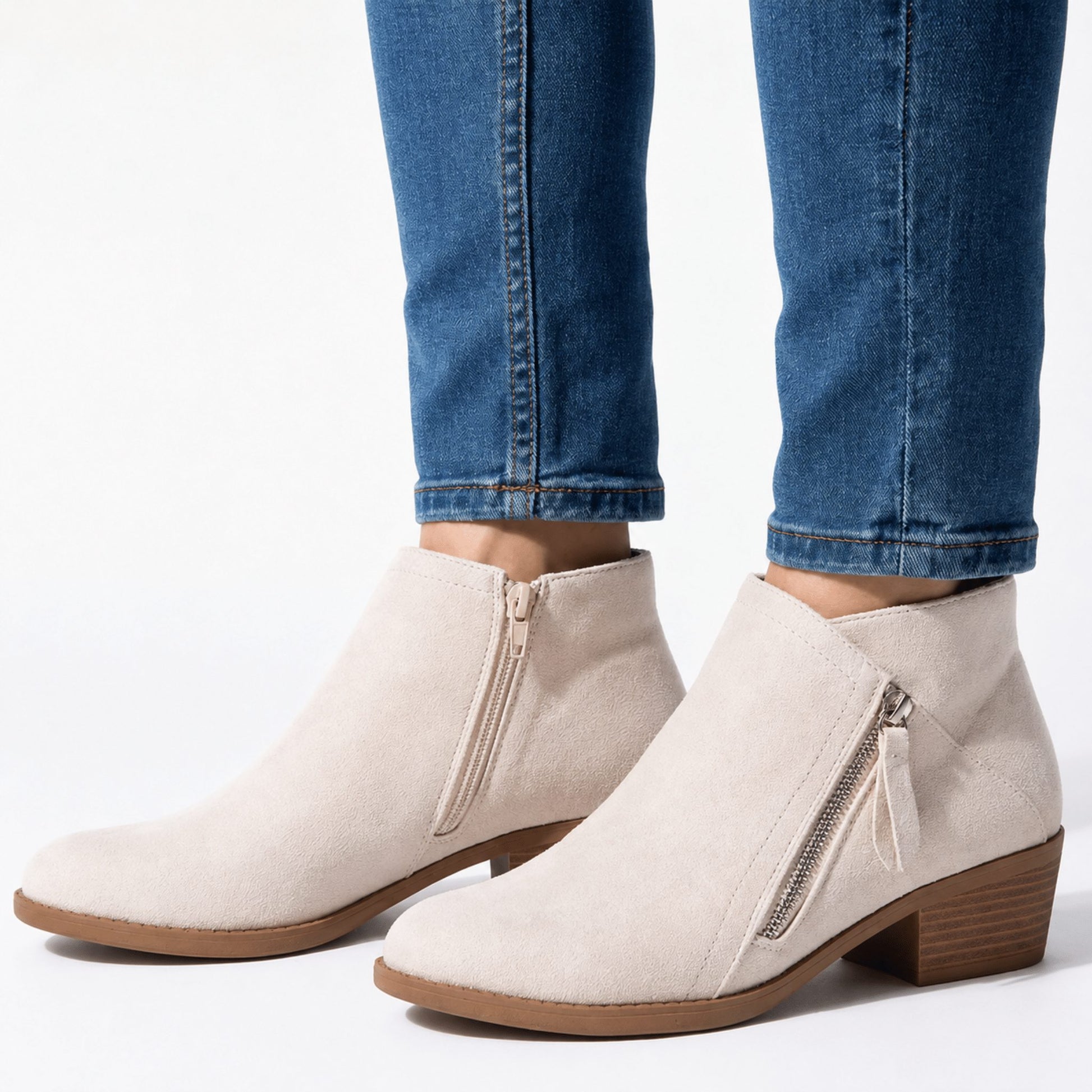 Suède Blokhak Enkellaarzen met Zijrits en Kwastje voor Dames - View 17