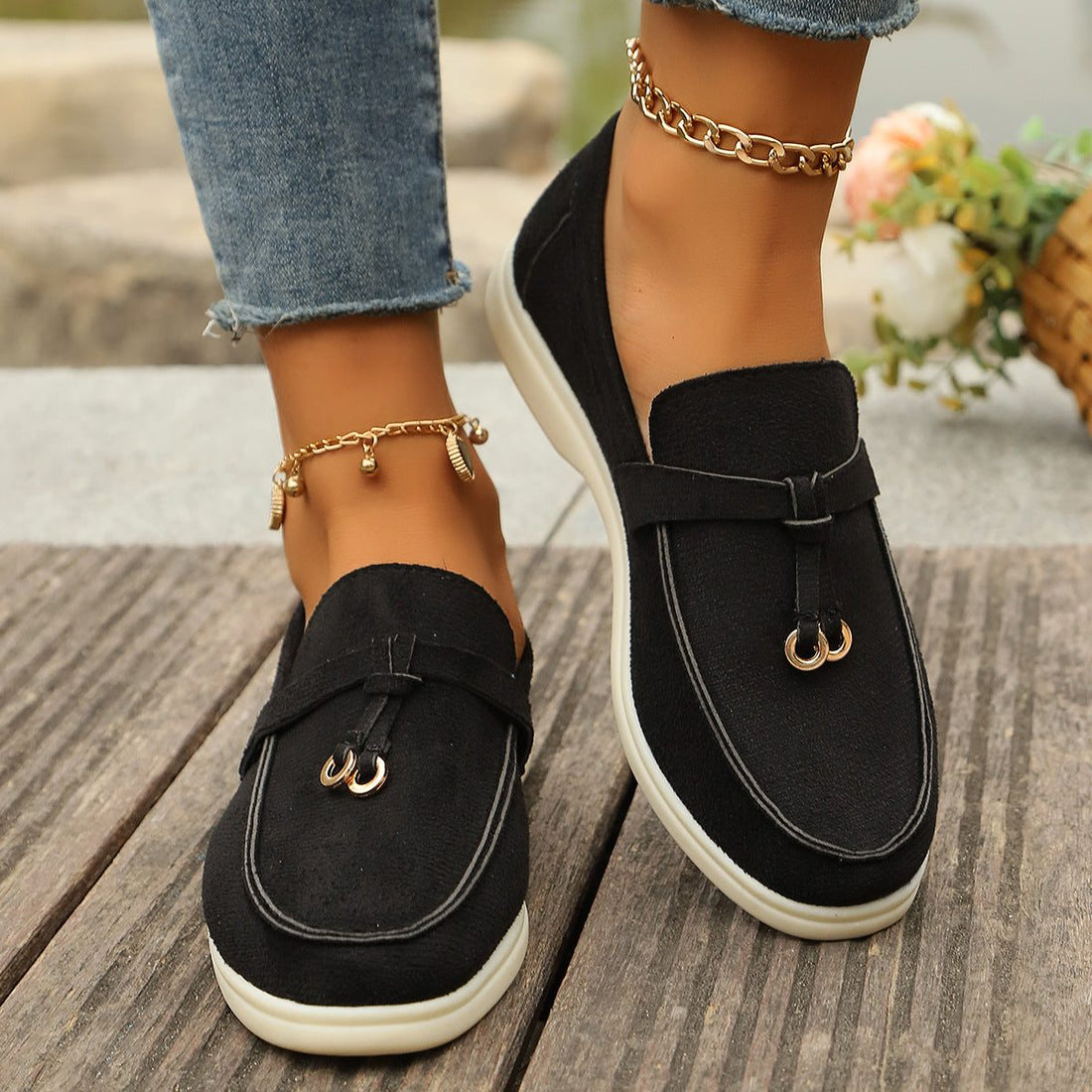 Suède Loafers met Goudkleurige Details voor Dames