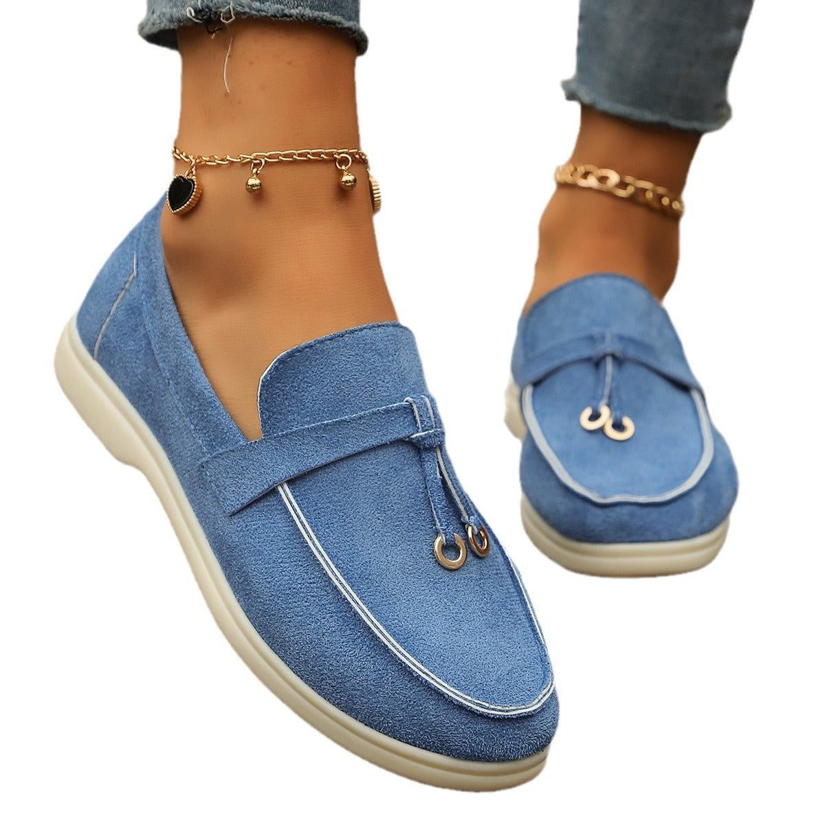 Suède Loafers met Goudkleurige Details voor Dames - View 5
