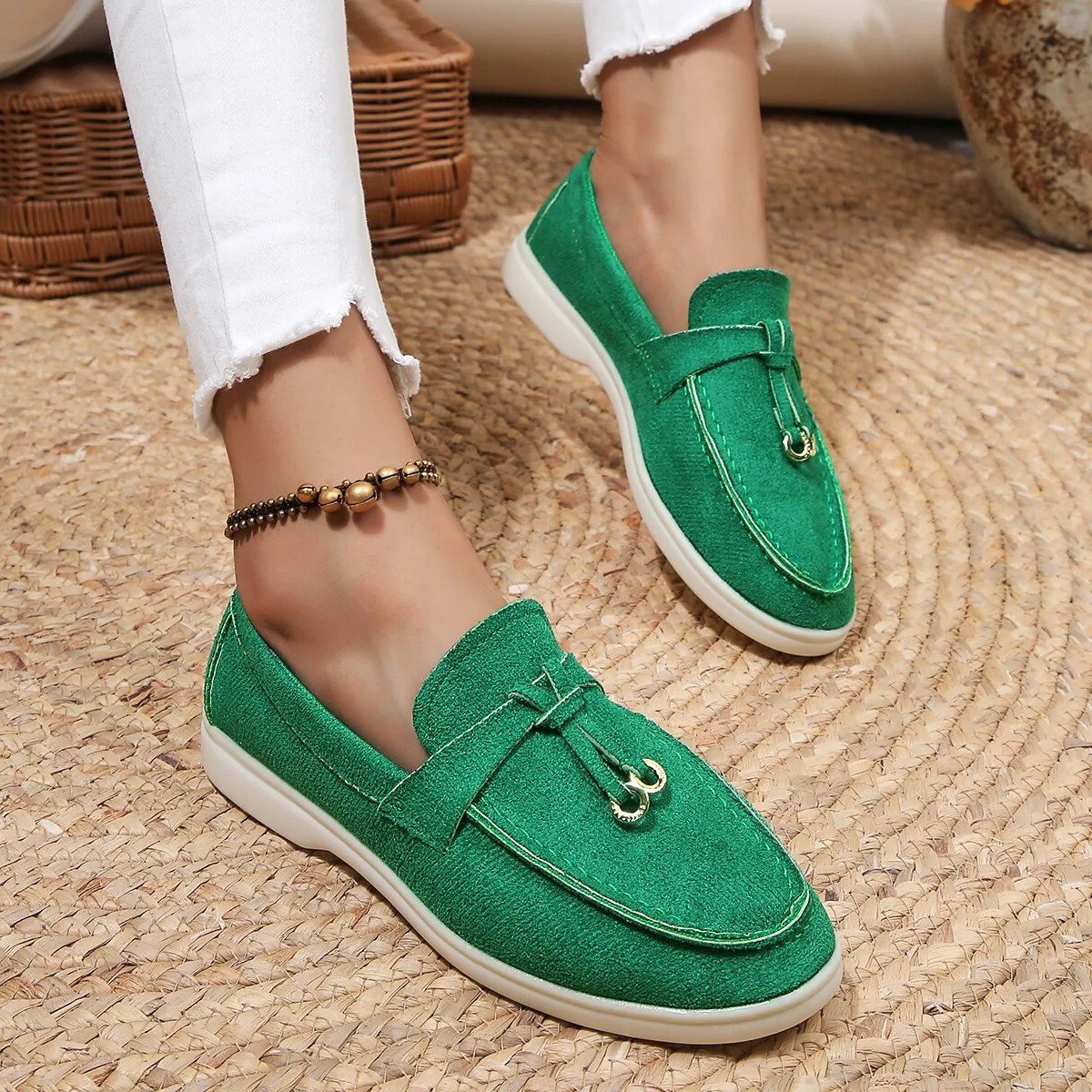 Suède Loafers met Slip-On voor Dames - Grün