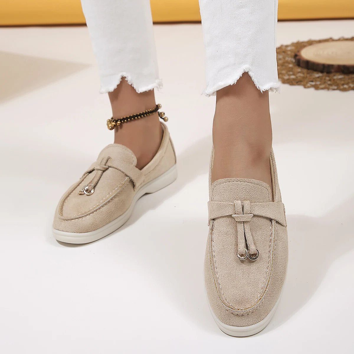 Suède Loafers met Slip-On voor Dames - Khaki