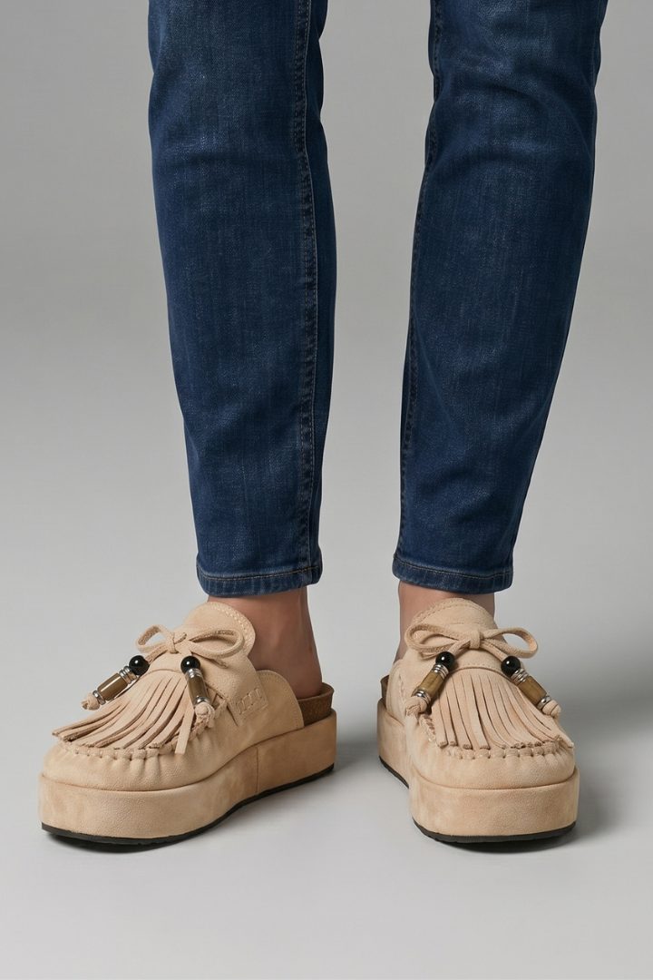 Suède Plateauzool Sandalen met Ronde Neus voor Dames - Abrikoos