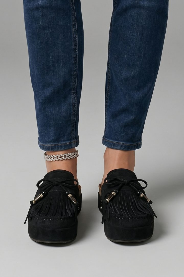Suède Plateauzool Sandalen met Ronde Neus voor Dames - Zwart