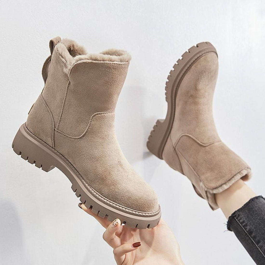 Suède Slip-On Enkellaarzen met Plateauzool voor Dames