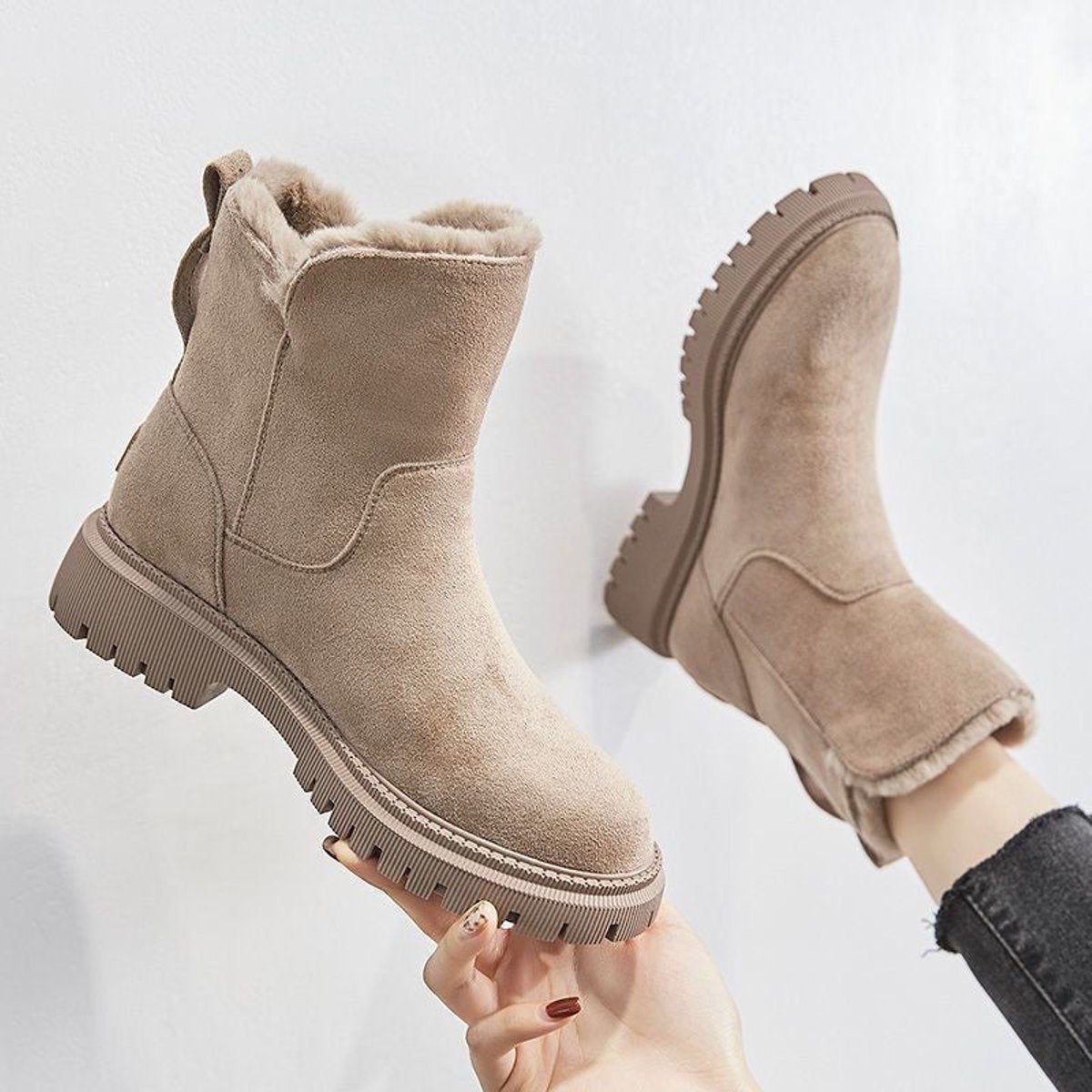 Suède Slip-On Enkellaarzen met Plateauzool voor Dames