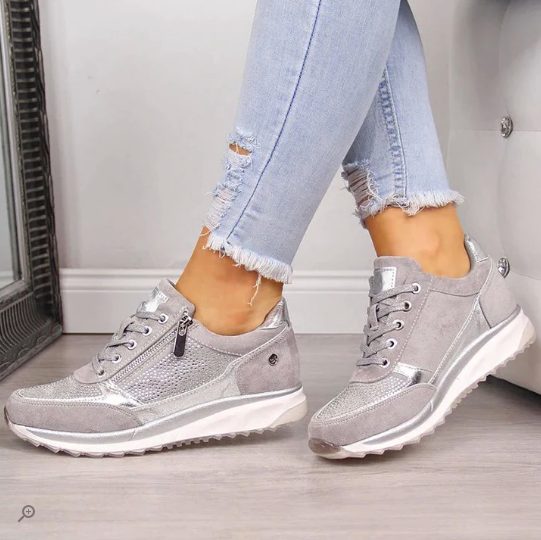 Suède Sneakers met Ritssluiting voor Dames - Grijs