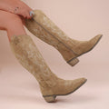 Suède Western Laarzen met Blokhak voor Dames - Khaki