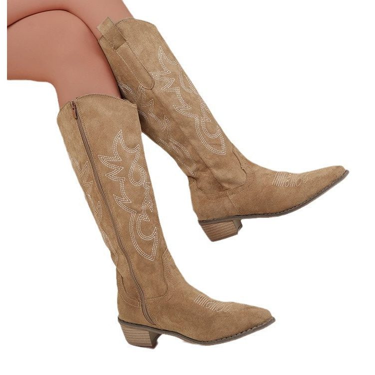 Suède Western Laarzen met Blokhak voor Dames - View 6