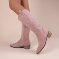 Suède Western Laarzen met Blokhak voor Dames - Roze