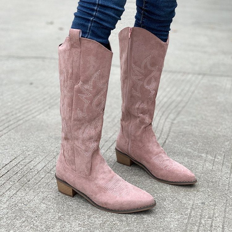 Suède Western Laarzen met Blokhak voor Dames - View 3