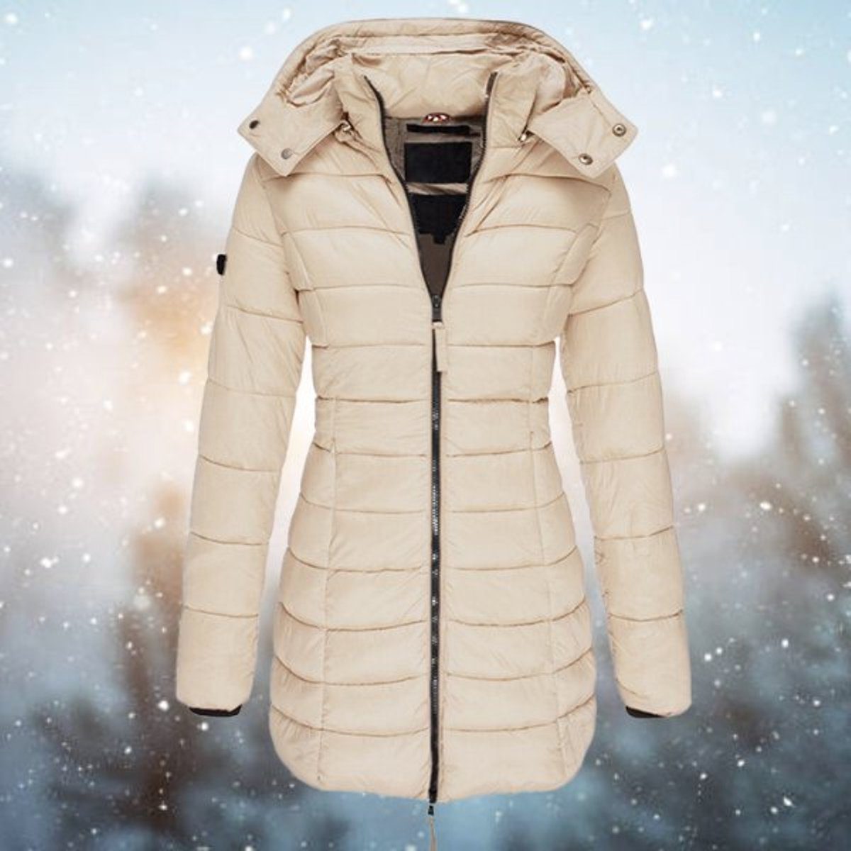 Tailleerde Puffer Jas met Capuchon voor Dames - Khaki