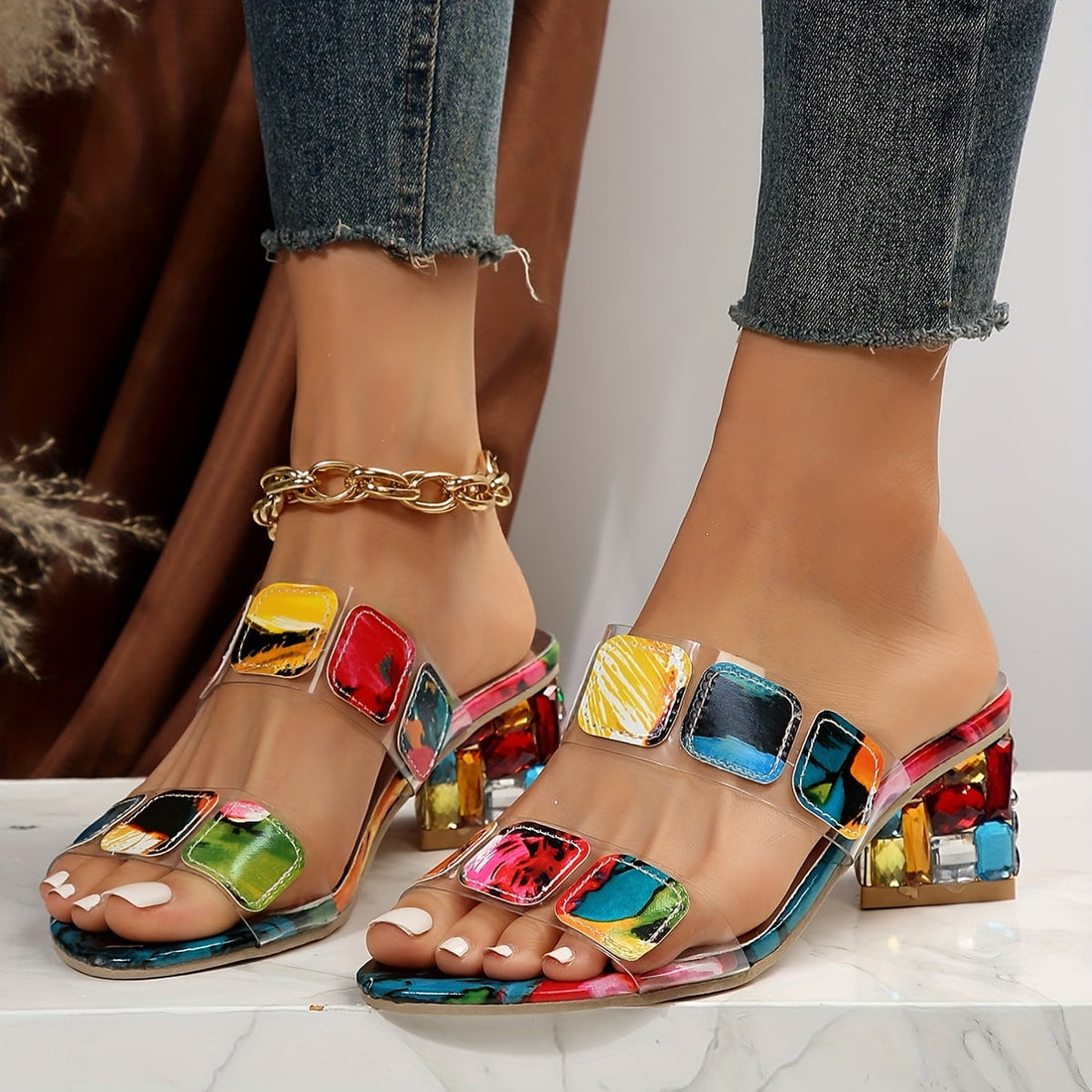 Sandalen met Blokhak en Decoratief Bandje voor Dames