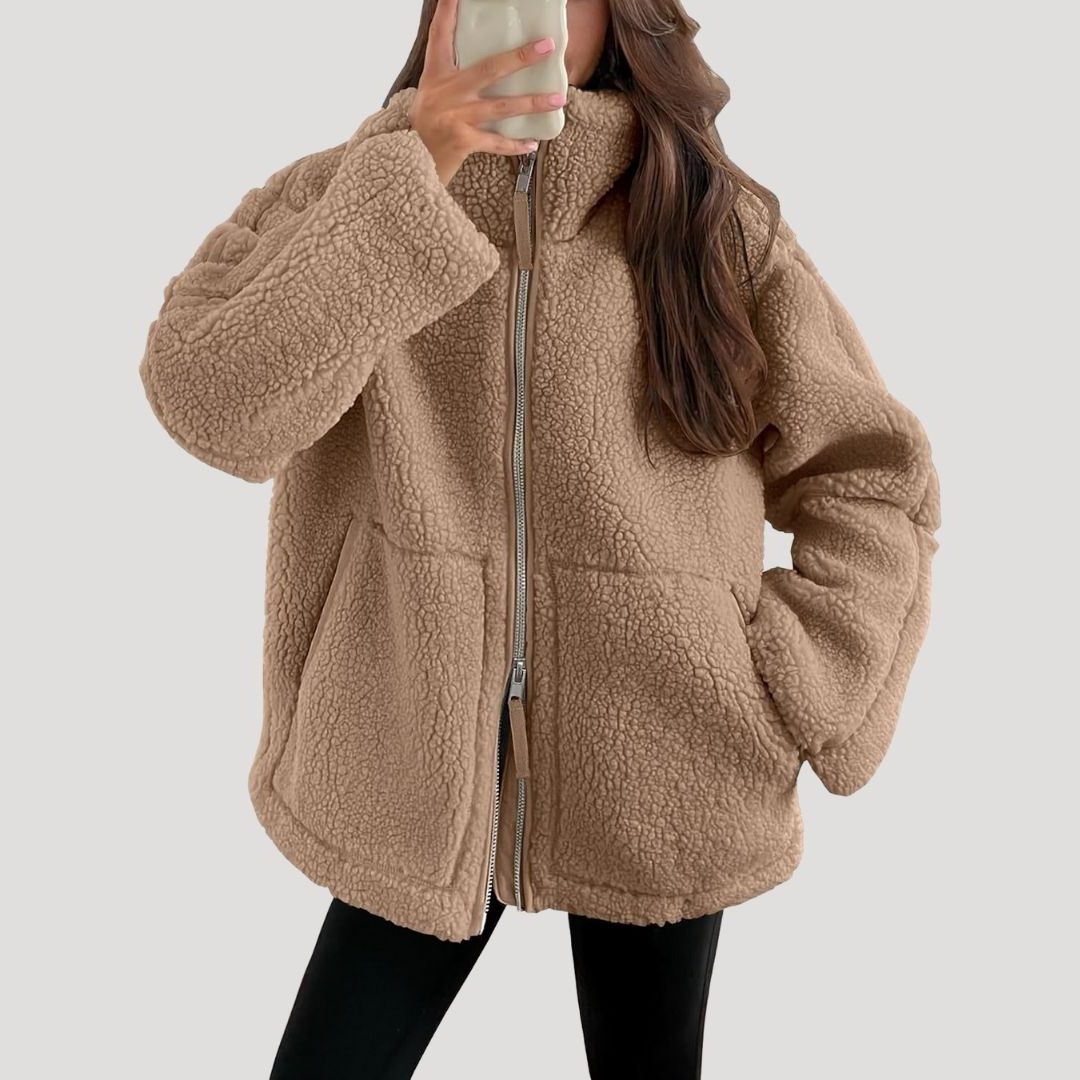 Teddy Fleece Ritssluiting Jas voor Dames - Beige