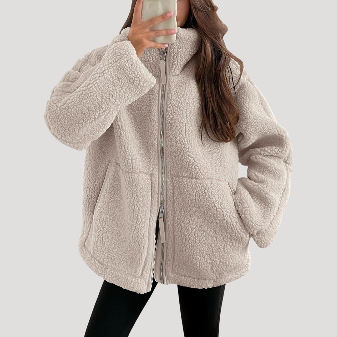 Teddy Fleece Ritssluiting Jas voor Dames - Khaki