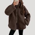 Teddy Fleece Ritssluiting Jas voor Dames - Donkerbruin