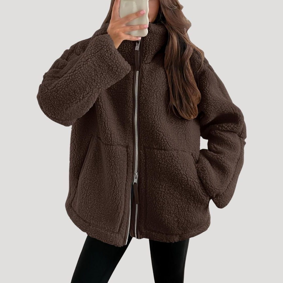 Teddy Fleece Ritssluiting Jas voor Dames - Donkerbruin