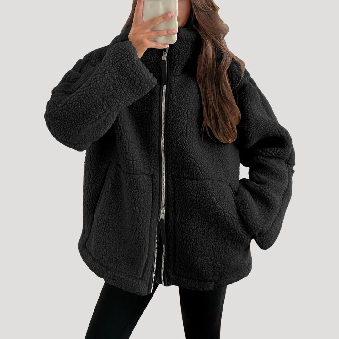 Teddy Fleece Ritssluiting Jas voor Dames - Zwart