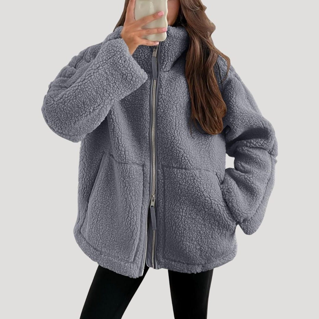 Teddy Fleece Ritssluiting Jas voor Dames - Grijs