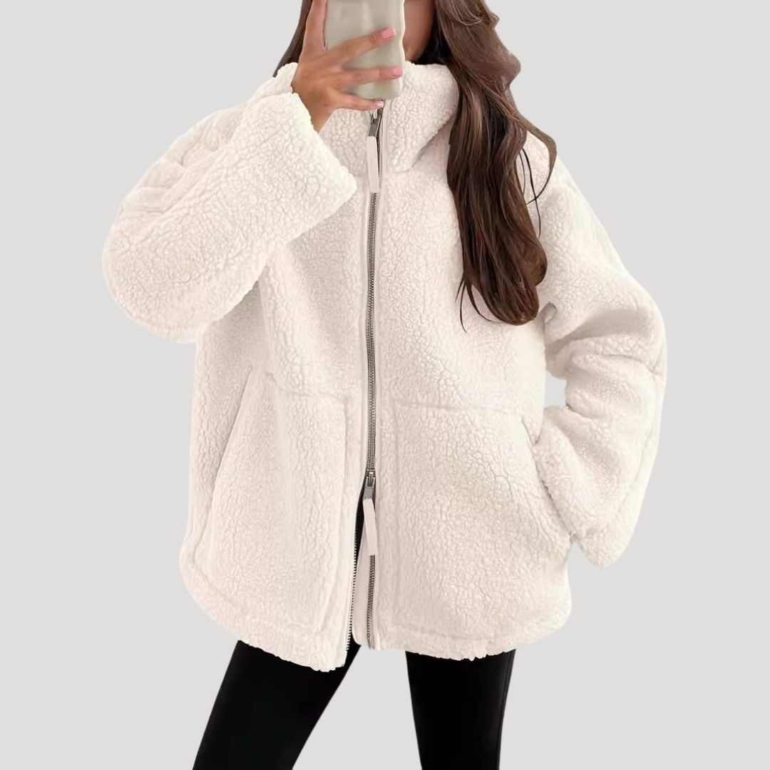 Teddy Fleece Ritssluiting Jas voor Dames - Wit