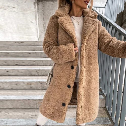 Teddy Jas met Reverskraag en Knoopsluiting voor Dames - Khaki