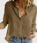 Linnen V-Hals Blouse met Knoopsluiting voor Dames