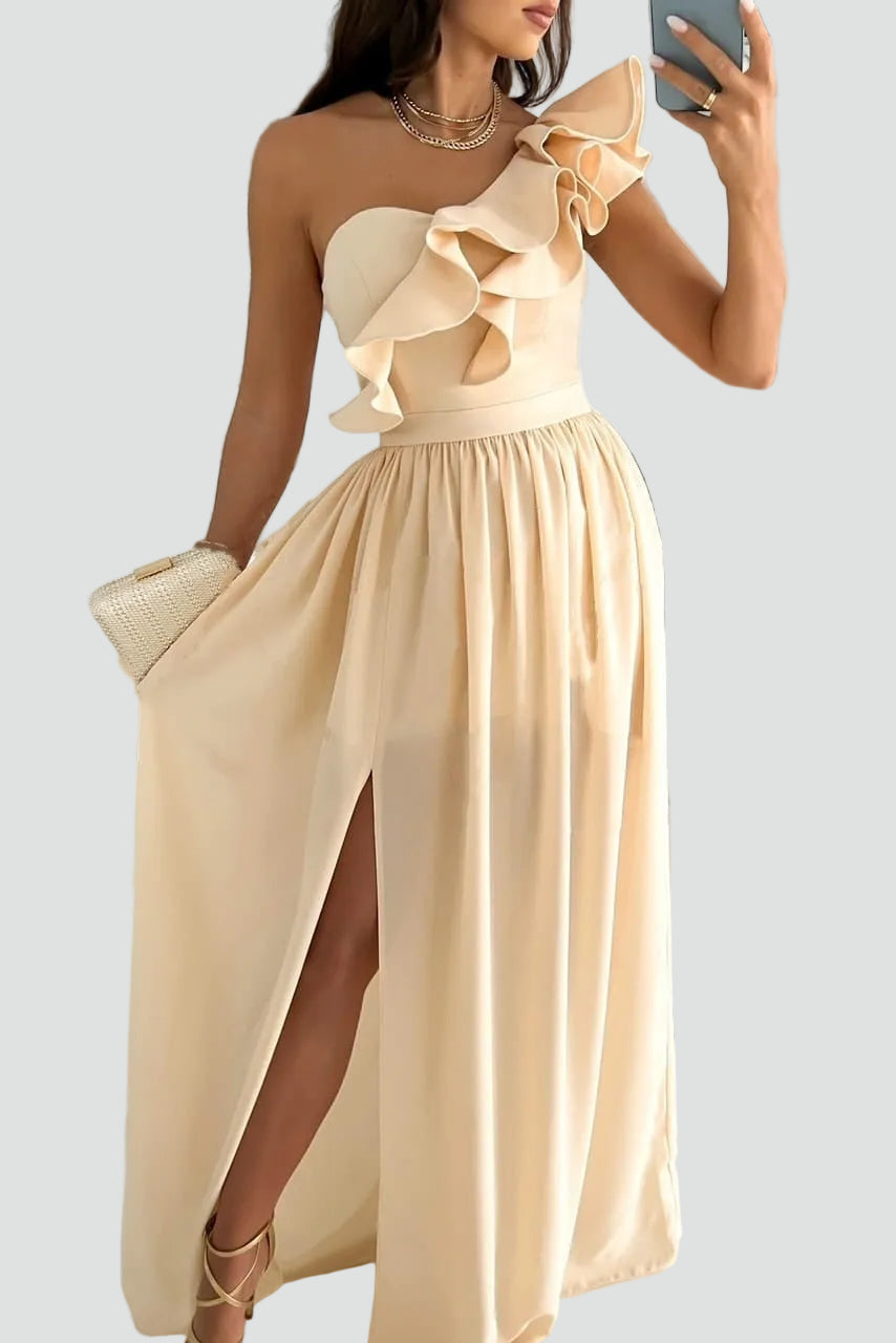 Mouwloze Maxi Jurk met Ruches en Split voor Dames
