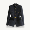 Tweed Peplum Blazer met Lange Mouwen en Riem voor Dames